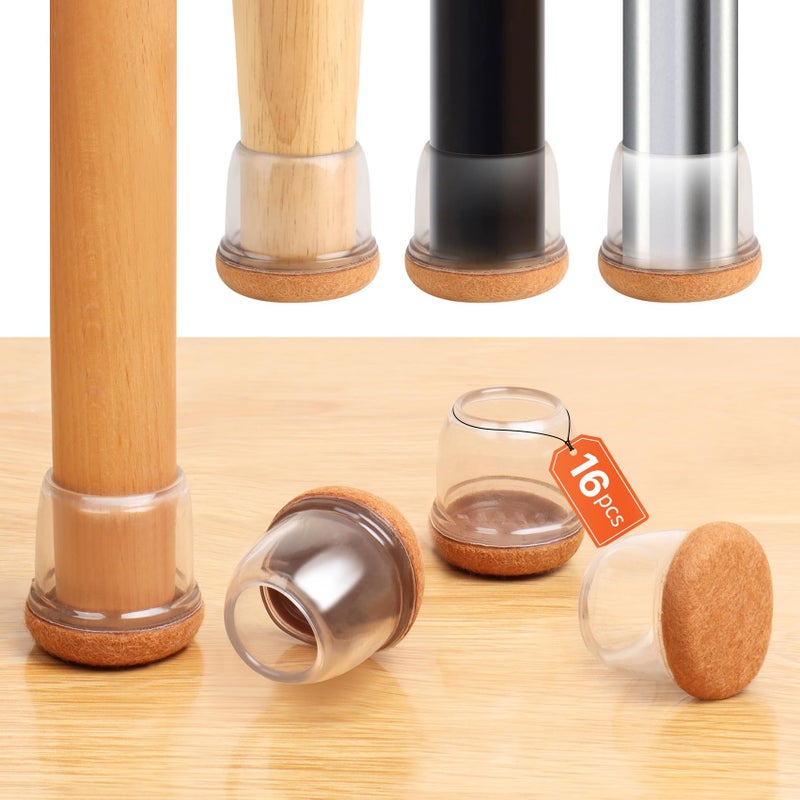 GAGUIUP Silicone Chair Leg Floor Protectors with Felt, 16PCS Folding Card Table and Chairs End Tips Chair Leg Caps for Hardwood Floor, Clear Metal Furniture Feet Floor Protectors(Round, Fit:0.75""-1.1"") - Image 1
